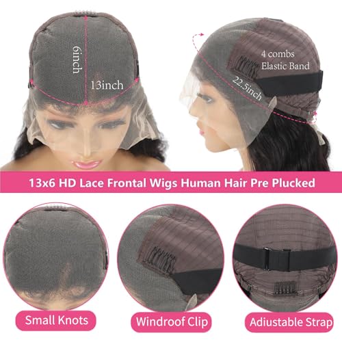 Optenpg 22 Inch Body Wave Lace Front Wigs Human Hair HD Lace Natural Color Pre Plucked with Baby Hair