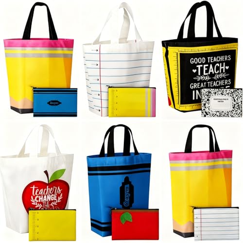 Paterr Teacher Appreciation Gift Bulk Canvas Tote Bag Pencil Pouch Makeup Bags Thank You Teacher Gifts for Women Supplies