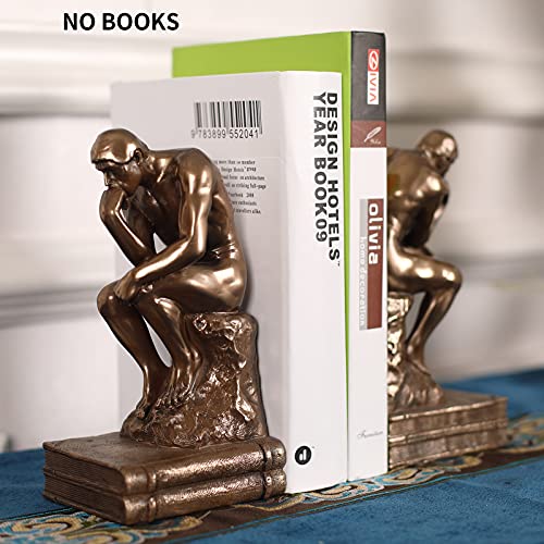 Bronze Finish Thinker Bookends Set - Artistic Desktop Decor
