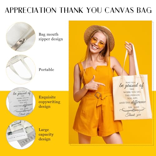 Sadnyy 24 Pcs Employee Appreciation Gift 12 Canvas Tote Bags 12 Makeup Bags Retirement Thank You Inspirational Gift for Women(Delicate)