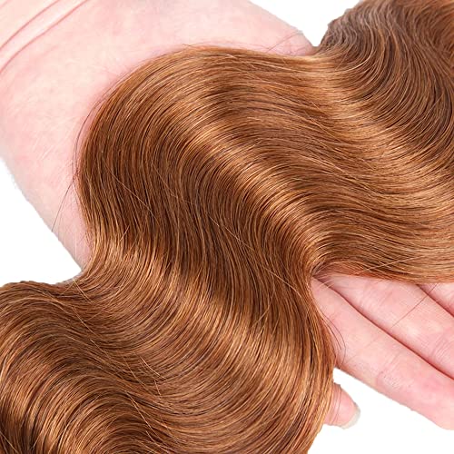 Human Hair Body Wave Bundles - Light Brown #30, 3 Pack 50g