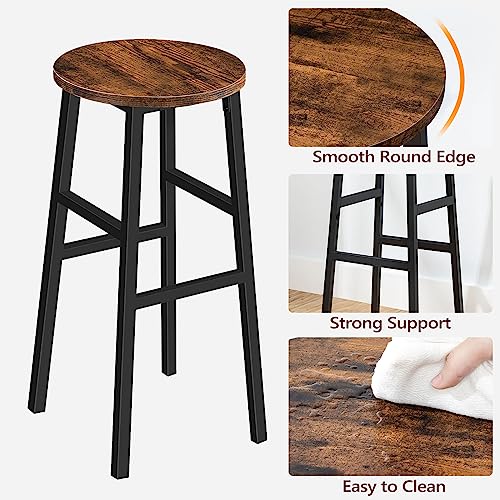 Rustic Brown 28 Inch Industrial Bar Stools Set of 2 with Footrest, Easy Assembly