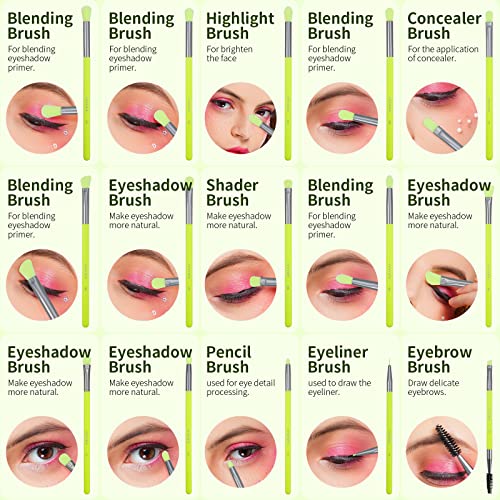 Docolor Makeup Brushes Cleaner Set +15Piece Eye Makeup Brushes,Soft Synthetic Hairs Professional Eye Shadow Blending Brush Set with Solid Soap Cleanser & Color Removal Sponge & Silicone Brush Cleaner