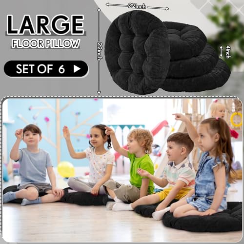 Jerify 6 Pcs Large Round Floor Cushions - 22 x 22 Inches, Black Variation 6