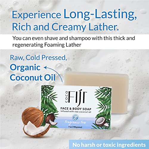 Organic Fiji Coconut Soap Bar Fragrance Free 7 oz Pack of 3 - Moisturizing & Pore Purifying