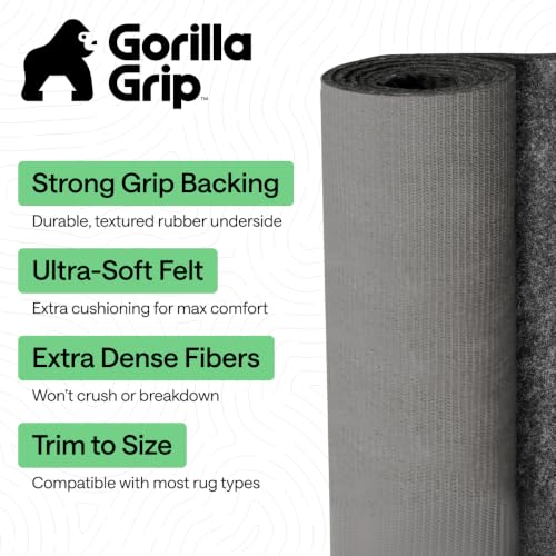 Gorilla Grip Felt Rug Pad 8x10 FT with Rubber Backing - Non Slip Cushion, Thick & Durable