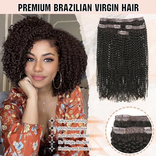 Jilbo Dark Brown Afro Kinky Curly Clip-In Hair Extensions 14 Inch 60g Remy Human Hair