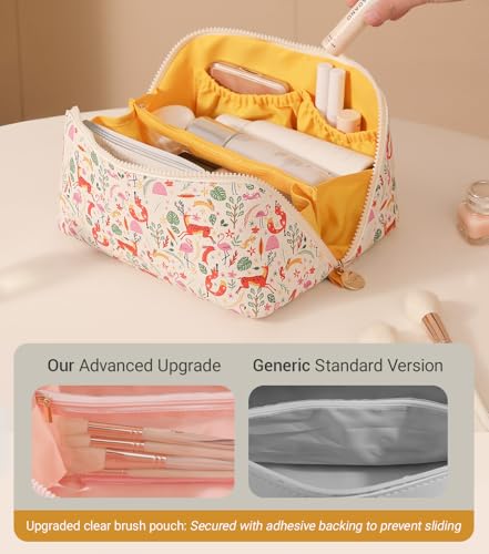 Aveniee Travel Makeup Bag for Women - Zoo Animals Large Cosmetic Organizer, Waterproof PU Leather, Flat Design
