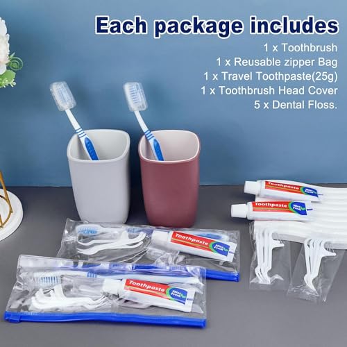 SLequipo Disposable Travel Toothbrush Kit with Toothpaste & Floss Picks (100 pcs)