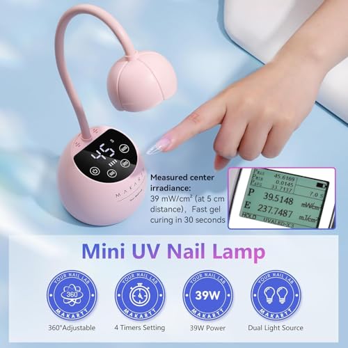 Makartt Cordless UV LED Nail Lamp Gooseneck Pink Flash Curing for Gel Nails