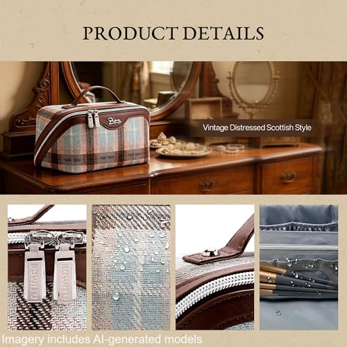 Travel Makeup Bag Set for Women - Scottish Plaid, E-3 Beige, 3-Piece