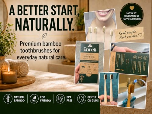 Horsehair Bamboo Toothbrush 4-Pack - Eco-Friendly Soft Natural Bristles Sensitive Gums