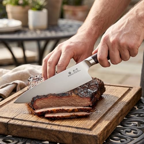 Imarku Japanese Chef Knife 8 Inch with Brown & Black Handle - Razor Sharp HC Steel