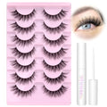 Wispy Lashes Natural Look False Eyelashes with Lash Glue Cat Eye Lashes Kit Lashes Extension with Eyelash Glue Short Lashes Pack, 7 Pairs with Clear Lash Glue by wiwoseo