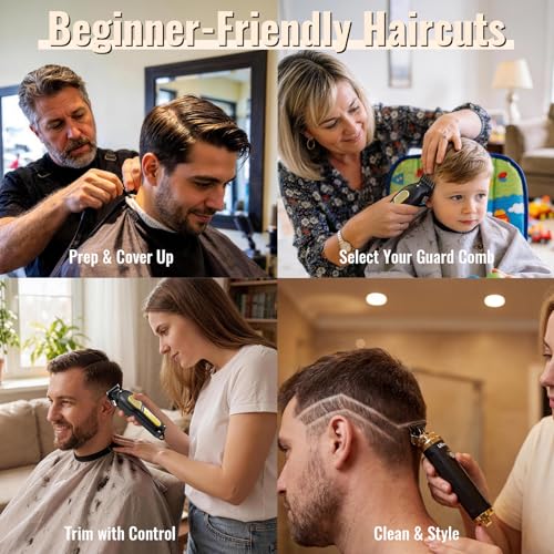 Cordless Hair Clippers & Trimmers Set for Men with Guide Combs