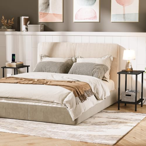 Side Table with Charging Station Black - Set of 2 End Tables with USB & Outlets