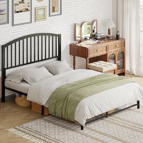 Queen Headboard with LED Lights and USB Port - Black Metal Bed Frame