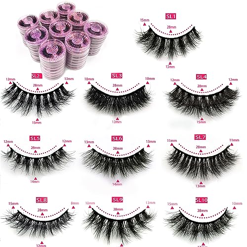 False Eyelashes Bulk 30 Pairs - 10 Styles 3D Fluffy Natural Look Vegan Reusable