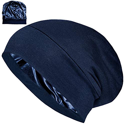 Satin Lined Sleep Cap Adjustable Bonnet Slouchy Beanie Natural Curly Hair Women