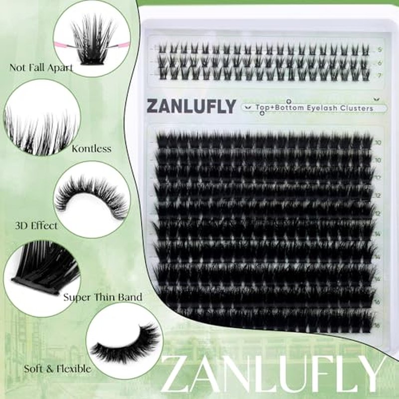 Lash Extension Kit Volume Lash Clusters Kit Wispy Cluster Eyelash Extensions Kit 10-16mm Eyelash Clusters with Bottom Lashes DIY Individual Lashes with Lash Glue and Tweezers by zanlufly