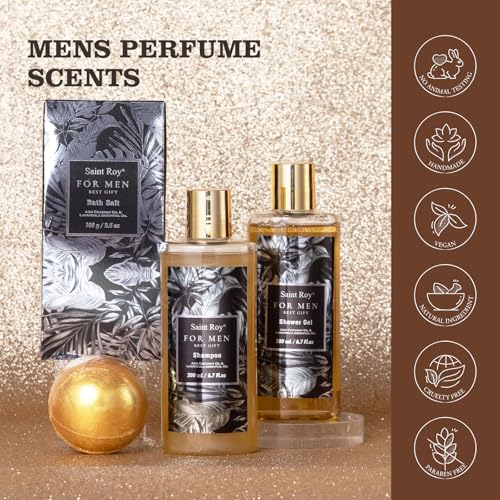 Saint Roy Men's Perfume Spa Gift Set with Bath & Body Care - Dad Gift, Man Spa Basket