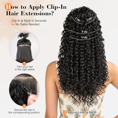 Black Brown 20 Inch Curly Clip-In Hair Extensions - 4 Pieces