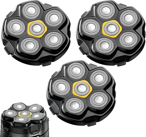 Black 3-Pack Universal Replacement Shaver Heads for 6D Magnetic Rotary Razors