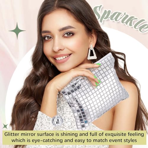 Silver Disco Sequin Makeup Bags - Pack of 20 with Ball Keychain - 70s Style