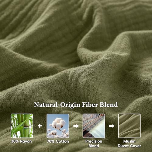 King Size Olive Green Cooling Muslin Comforter Set - Ultra-Soft Breathable Bedding