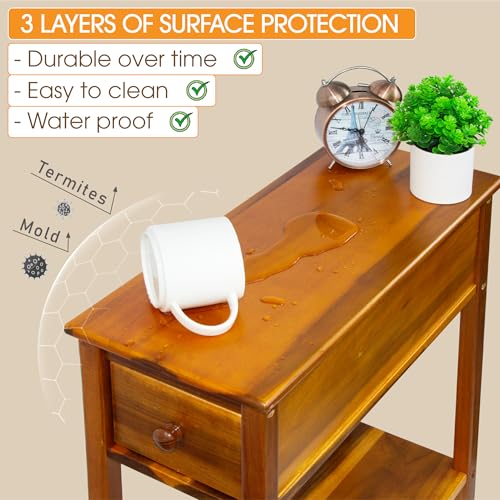ENKEZI Narrow End Table with Drawer and Shelf - Top Drawer Variation
