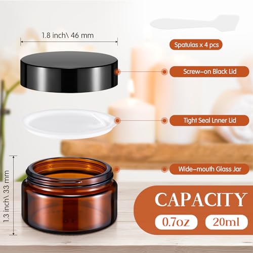 Honeydak 48 Pack Amber Glass Cosmetic Jars with Lids - 0.7 oz Small Sample Containers