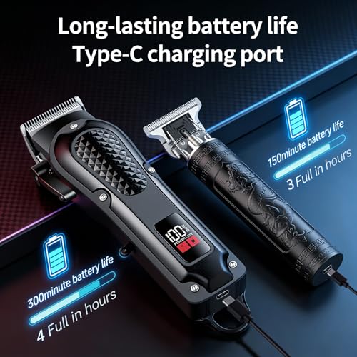 WAIKIL Professional Hair Clippers for Men & Beard Trimmer Set,Cordless Barber Clippers with T-Blade Outliner,LED Display,8 Guide Combs,Rechargeable Grooming Kit for Home & Barbershop
