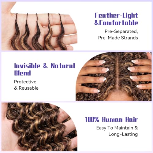 Highlight Feather Crochet Hair 14 Inch - Honey Brown Ombré Spiral Curl, Invisible Knots, Pre-separated Human Hair Extension - Variation of THIS listing