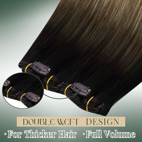 Clip-In Hair Extensions Human Hair Brown Balayage 14 Inch 7pcs - Variation #2/6/12/14 In