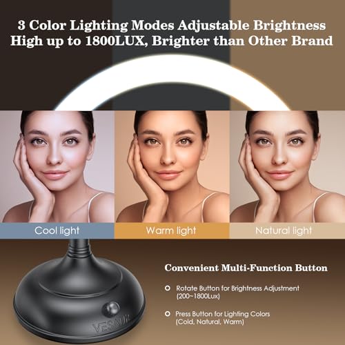 8.5-Inch Lighted Makeup Mirror with 10X Magnification, Dimmable LED Lights, Black Nickel Finish, 360° Rotation