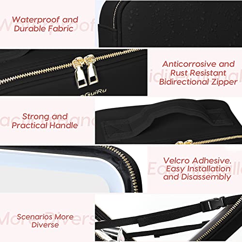 Gdsshuhung Black Makeup Bag with Mirror & LED Light - Travel Cosmetic Organizer