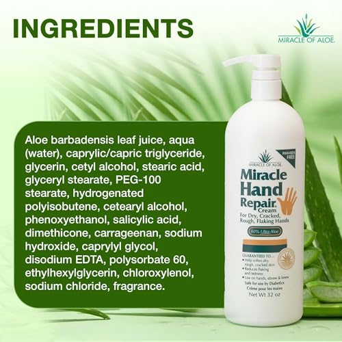 Miracle Hand Repair Cream for Dry Cracked Hands - 32 Oz, 60% Aloe Vera, Pack of 1