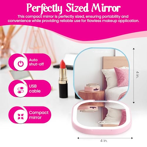 Impressions Vanity Care Bears LED Compact Mirror for Purse, Lighted Travel Makeup Mirror with 3X Magnification, Auto Shut Off Daylight LED Lighting, Adjustable Brightness and Touch Sensor (Blue/Pink)