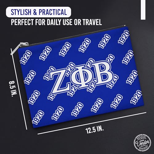Zeta Phi Beta Sorority Paraphernalia - Official Vendor - Flat Makeup Bag - Accessory Bag - Greek Letters