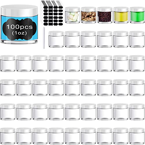 1 oz Plastic Cosmetic Jars with White Lids - Set of 100, Reusable & Leakproof