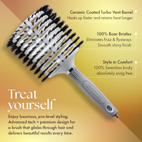Olivia Garden Ceramic & Ion Turbo Vent Hair Brush with Boar Bristles & Sectioning Pick