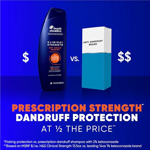 Head & Shoulders Anti-Dandruff Shampoo with 1% Selenium Sulfide, Clinical Strength Dry Scalp Rescue Shampoo Twin Pack, Seborrheic Dermatitis Relief, Dry Scalp 13.5 fl oz Each