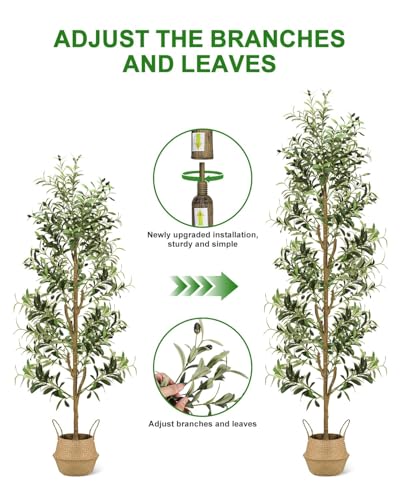 7ft Artificial Olive Tree Indoor Faux Plant with White Planter & LED Lights