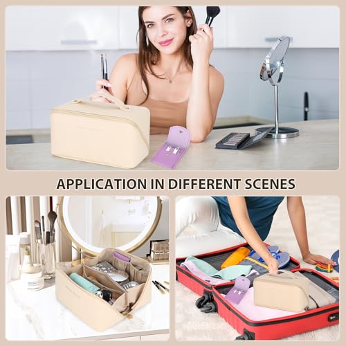 Makeup bag, Large capacity travel toiletry bag, Waterproof Portable Cosmetic Bag, travel makeup bag, With Nail Art Kit Set, Best Choice for Makeup Experts. (off white style)