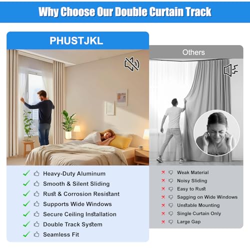 Double Curtain Track Ceiling Mount 9.2ft Silent Aluminum Rail System White - Variation of THIS listing