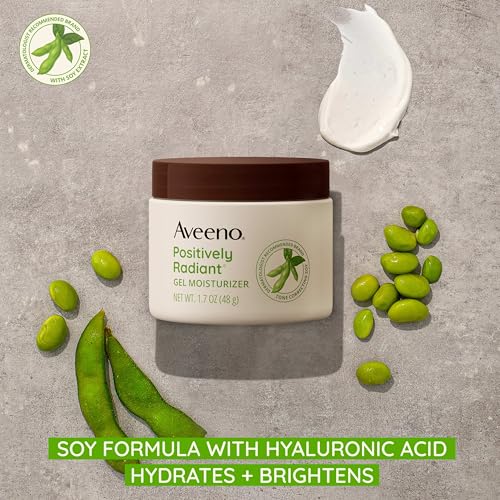Aveeno Positively Radiant Daily Gel Facial Moisturizer with Hyaluronic Acid & Tone-Correcting Soy - 1.7 Fl Oz Pack of 2