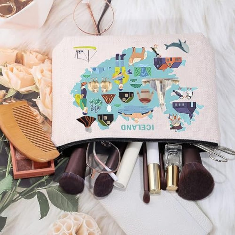 MEIKIUP Iceland Travel Cosmetic Bag - Map Iceland Bag with Zipper Pouch
