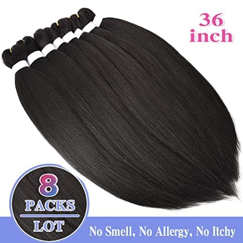 Fairise 36 Inch Black Pre Stretched Braiding Hair 8 Pack #1B Yaki Texture Natural Look