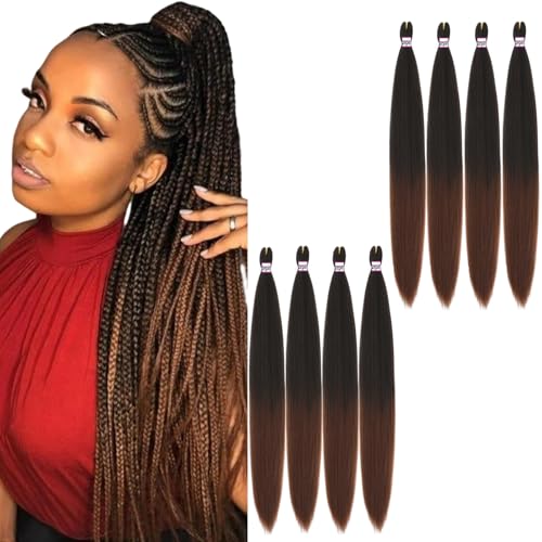 Pre Stretched Braiding Hair 34 Inch - Soft Synthetic Crochet Extensions, 8 Packs (1B/30)
