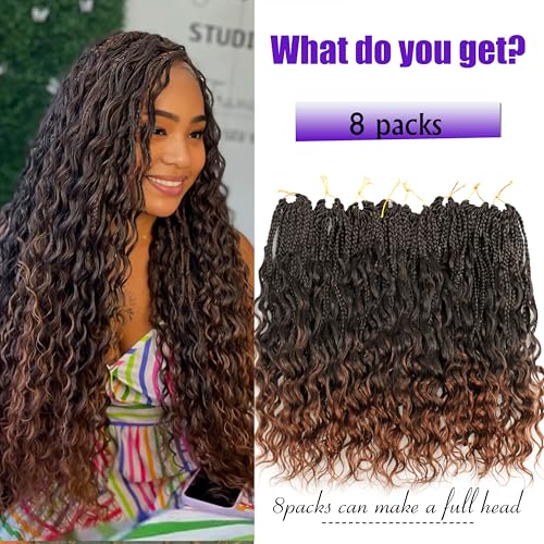 14-Inch Goddess Box Braids Crochet Hair Pack of 8 - 1B/30# Protein Fiber